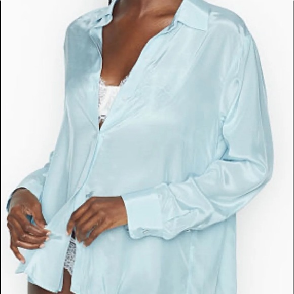 Vs satin sleep top semi sheer shorts frosty blue voile fabric - Picture 2 of 11